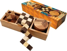 BSIRI 3 Puzzles in a Box - Wooden Brain Teaser Puzzle, 3D Mind Puzzle for Adults