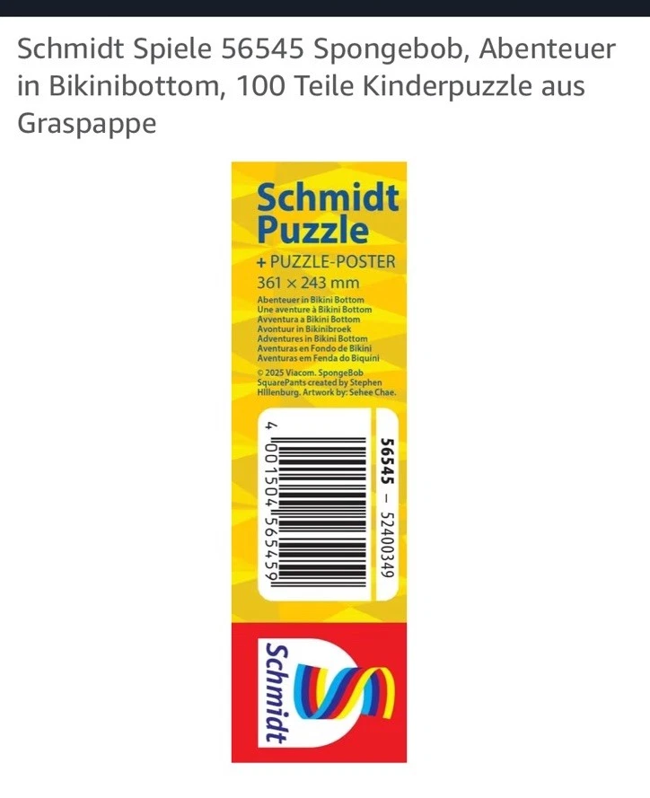 100 Teile Schmidt Spiele Kinder Puzzle SpongeBob Abenteuer in Bikinibottom 56545 - Bild 3 von 3