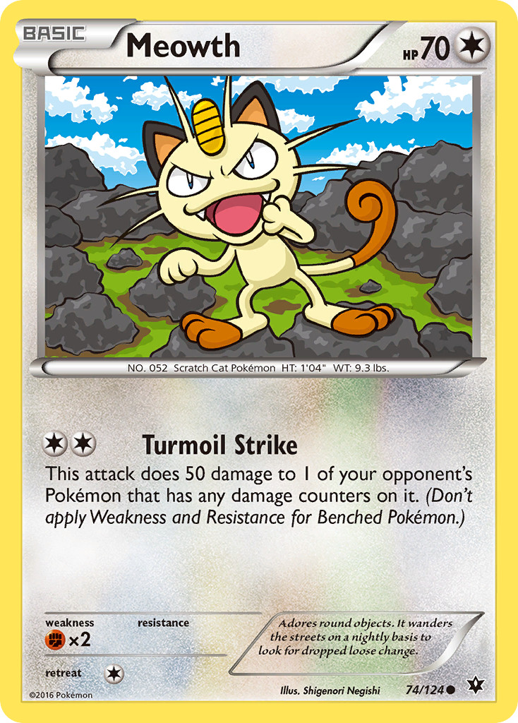 Meowth 74/124 C Fates Collide Pokemon Reverse Holo LP