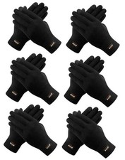 6 Pairs Winter Gloves Thermal Stretchable Knit Gloves Length:9.1 inch Black