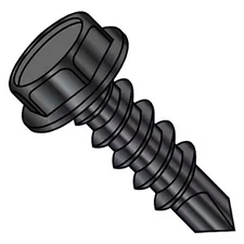 Self-Drilling Screw, 1/4"-14 x 1 in, Black Oxide 410 Stainless Steel Flange Hex
