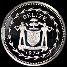 BELIZE 1974 FM Sterling  SILVER Proof Coin $ 5 Bird KM # 44 SM2170