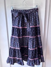 Vintage Gunne Sax Prairie Midi Skirt Black Calico Size 12 Cottagecore McClintock