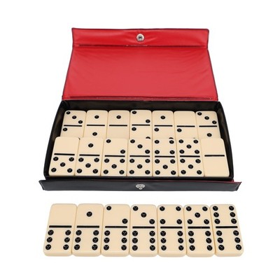 WE Games DOUBLE 6 Dominoes Ivory color tiles with black dots in black vinyl case