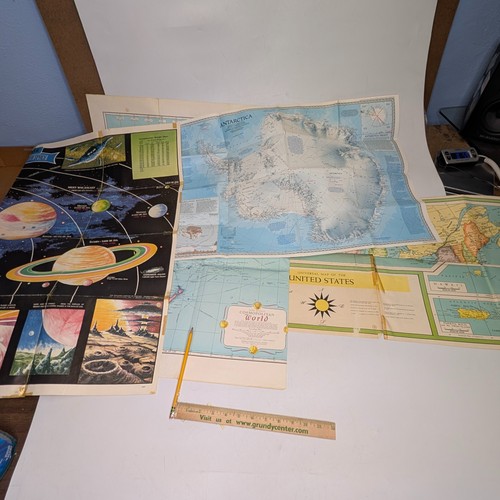x4 Mixed Map LOT Antarctica United States World Solar System Vtg Rand ...
