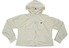 Hoodie Sweatshirt Tommy Hilfiger Sport Size L Ivory Polyester Zip Front Pockets