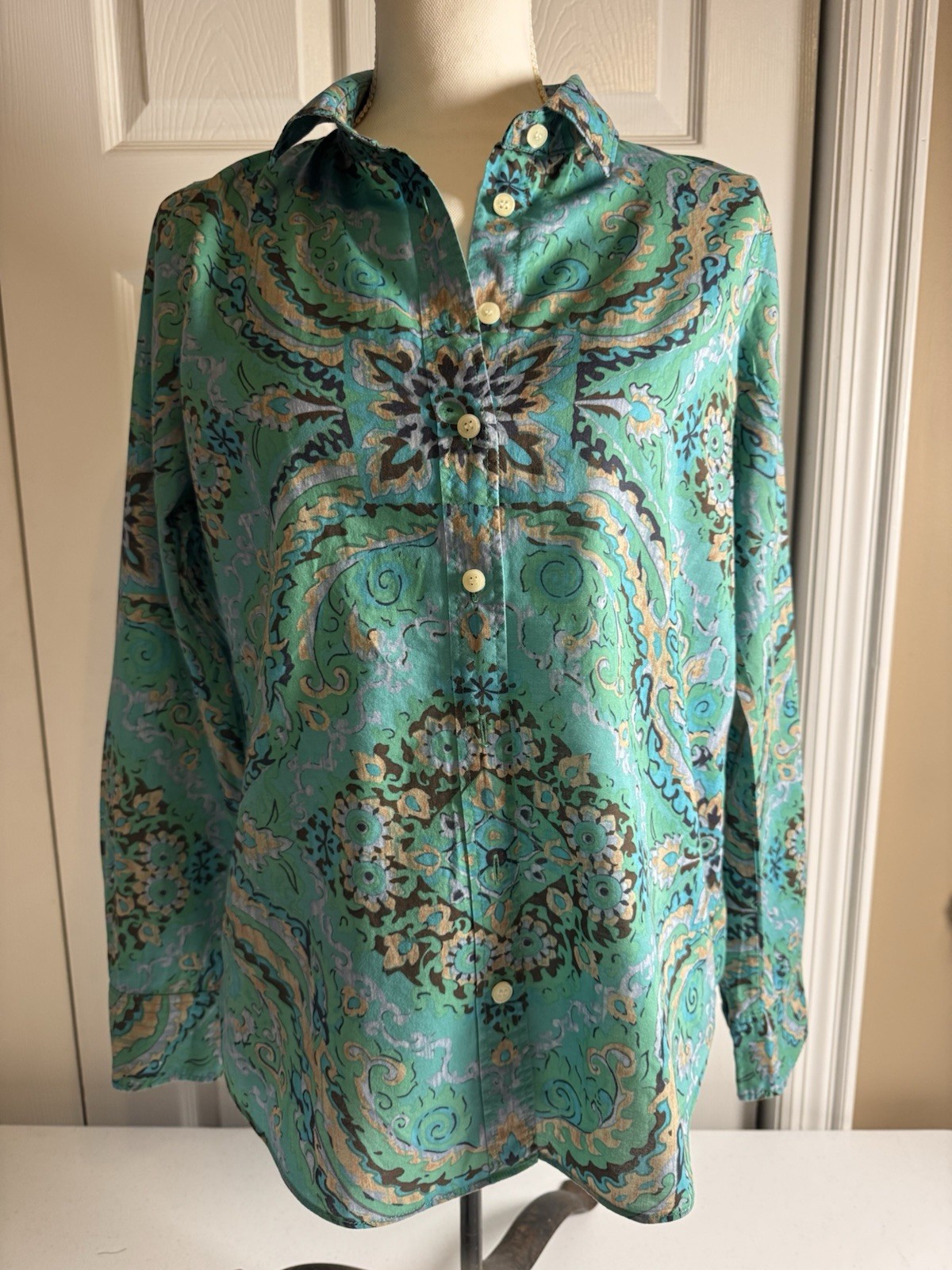 J.CREW Women's Paisley 100% Cotton Long Sleeve Small Blouse EUC