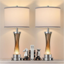 3-Way Dimmable Table Lamp Set of 2,Touch Control Lamp with Night Light,Modern Cr