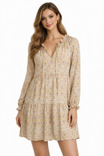 Show Me Your Mumu Birdie Dress Size Small Floral Boho Tiered Long Sleeve USA