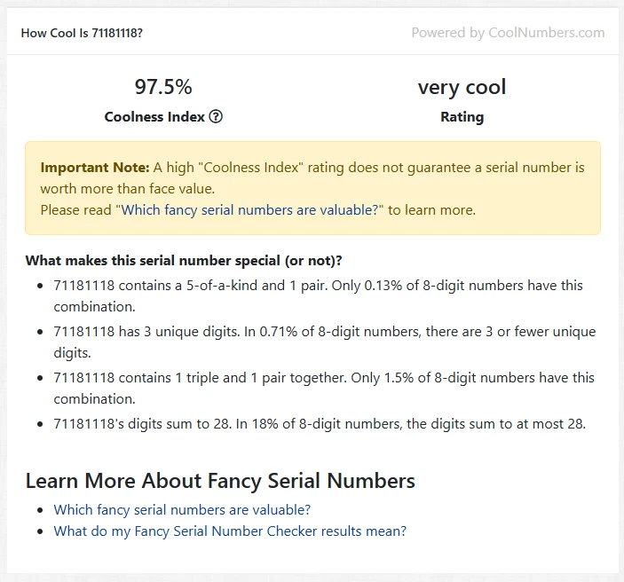 Rare $5 Dollar Bill Banknote Series 2017 A Fancy Serial Number Trinary 71181118 - Image 3 of 3