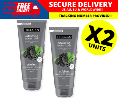 Freeman Charcoal Black Sugar Polishing Mask Scrub Vegan Detox 175ml ( X 2 )