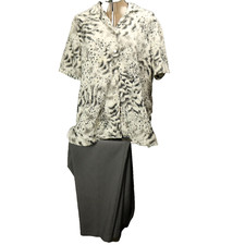 2 Piece Set Alfred Dunner Button Shirt Short Sleeve  Slacks Gray 16 XL