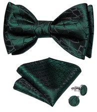 Emerald Green Bow Ties for Men Self Bow Tie and Pocket Square Cuffllinks Form