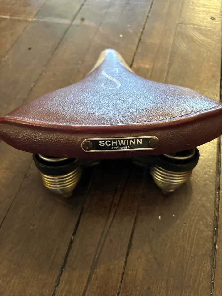 Винтажное седло Schwinn Deluxe бордовые хромированные пружины сиденье S  - Изображение 4 из 4