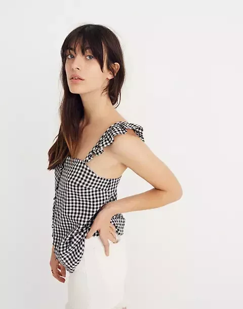 Ruffle-Strap Cami Top in Gingham