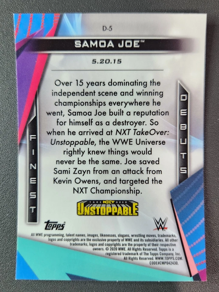 2020 WWE Topps FINEST DEBUTS #D-5 SAMOA JOE REFRACTOR - Image 2 of 2