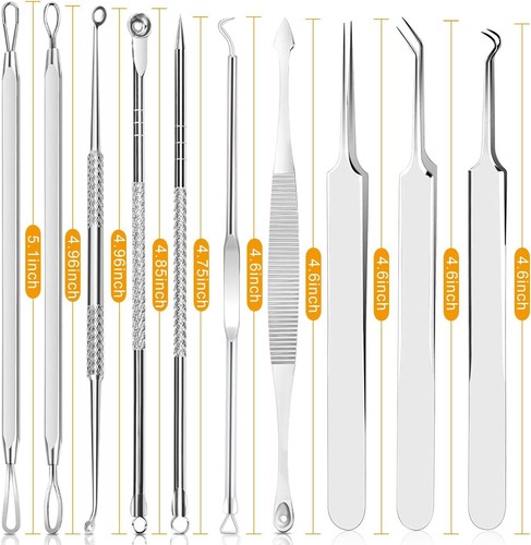 10PCs Stainless Pimple Popper Blackhead Remover Kit Tools Comedone Zit Extractor - Bild 2 von 8
