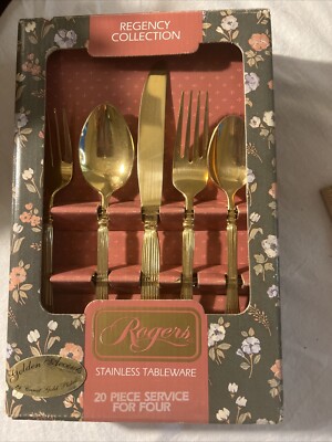 Flatware Rogers 24 karat Gold Plated Regency Collection 20 Pieces Serves 4 NOS