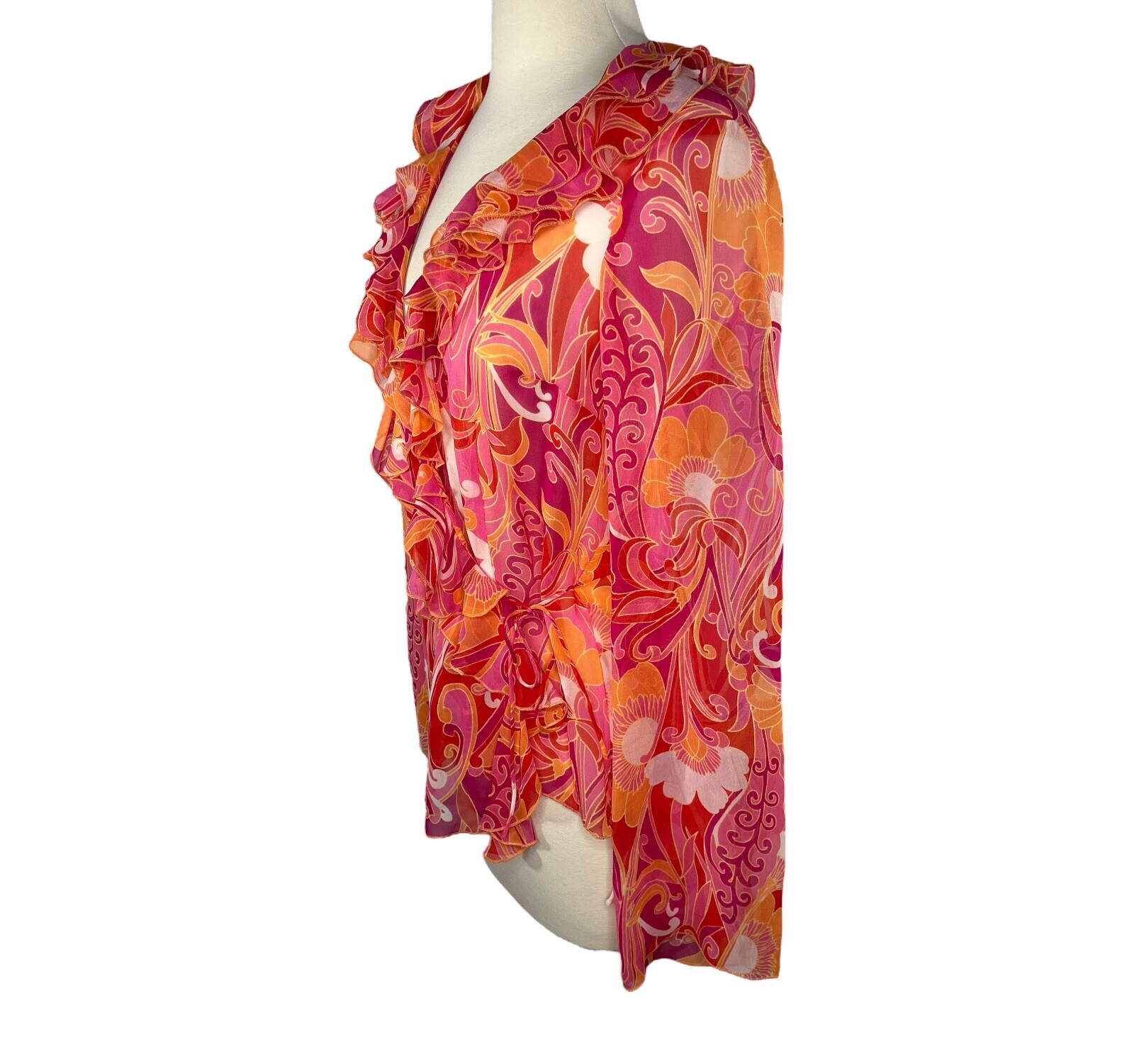Moda International Women’s Silk Sheer Wrap Blouse Floral Abstract Size