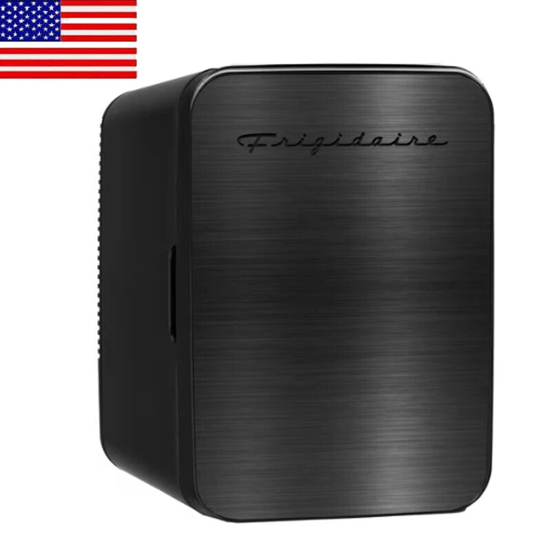 Retro 10L 15-Can Mini Personal Fridge Cooler Black Stainless Steel Refrigerator
