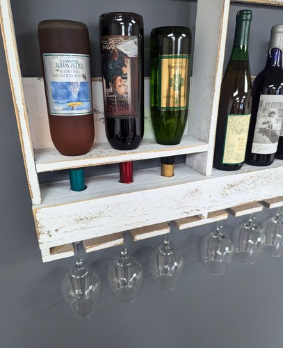 Amish Made 6 Bottle Wine Rack - Wall Mount Wine Storage & Glass Hanger - Picture 5 of 10