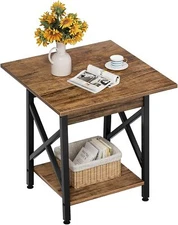 GreenForest End Table 24 inch for Living Room, 2-Tier Storage, Rustic Walnut