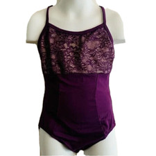 Pretty Lace Accent Leotard Princess Seams Natalie Brand Medium Child