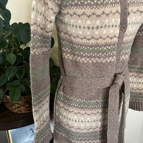 Vintage Y2k Abercrombie & Fitch Lambswool Long Hooded Cardigan sz S Fair Isle - Picture 5 of 11