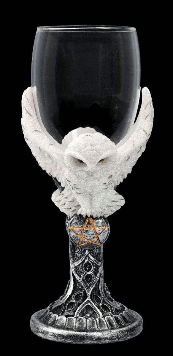 Fantasy & Gothic Wine Glass With Snow Owl And Pentagram Table Decor