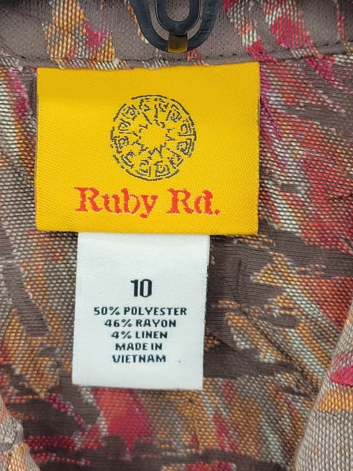 Ruby Road Shirt Jacket Womens 10 Brown Red Abstract Artsy Lightweight Zip Up - Image 3 of 4