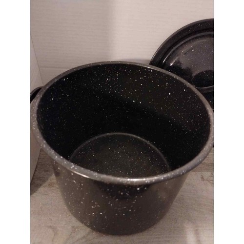 Black Speckle Enamel Ware Graniteware 9” Stock Pot & Strainer with Lid 6 Qt - Picture 6 of 10