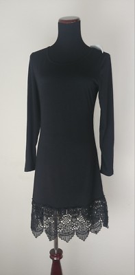 MiYang Dress Women's Small Black Long Sleeve A-line Lace Stitching Trim  Stretch | eBay