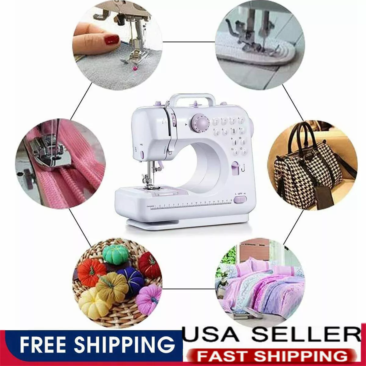 Electric Sewing Machine Portable Mini with 12 Built-In Stitches, 2 Speeds Double Thread, Embroidery,Foot Pedal, Size: 27.5, Purple