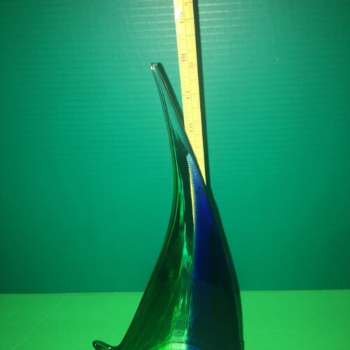 Barca a vela vintage in vetro artistico di Murano tema oceano nautico blu verde trasparente - Foto 3 di 12