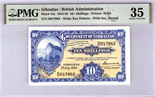 Gibraltar 10/- Shillings 1954 Pick# 14c PMG 35 Choice Very Fine
