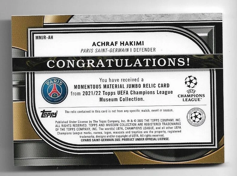 2021-22 Topps Champions League Museum Jersey Card : Achraf Hakimi #045/150 - Image 2 of 2