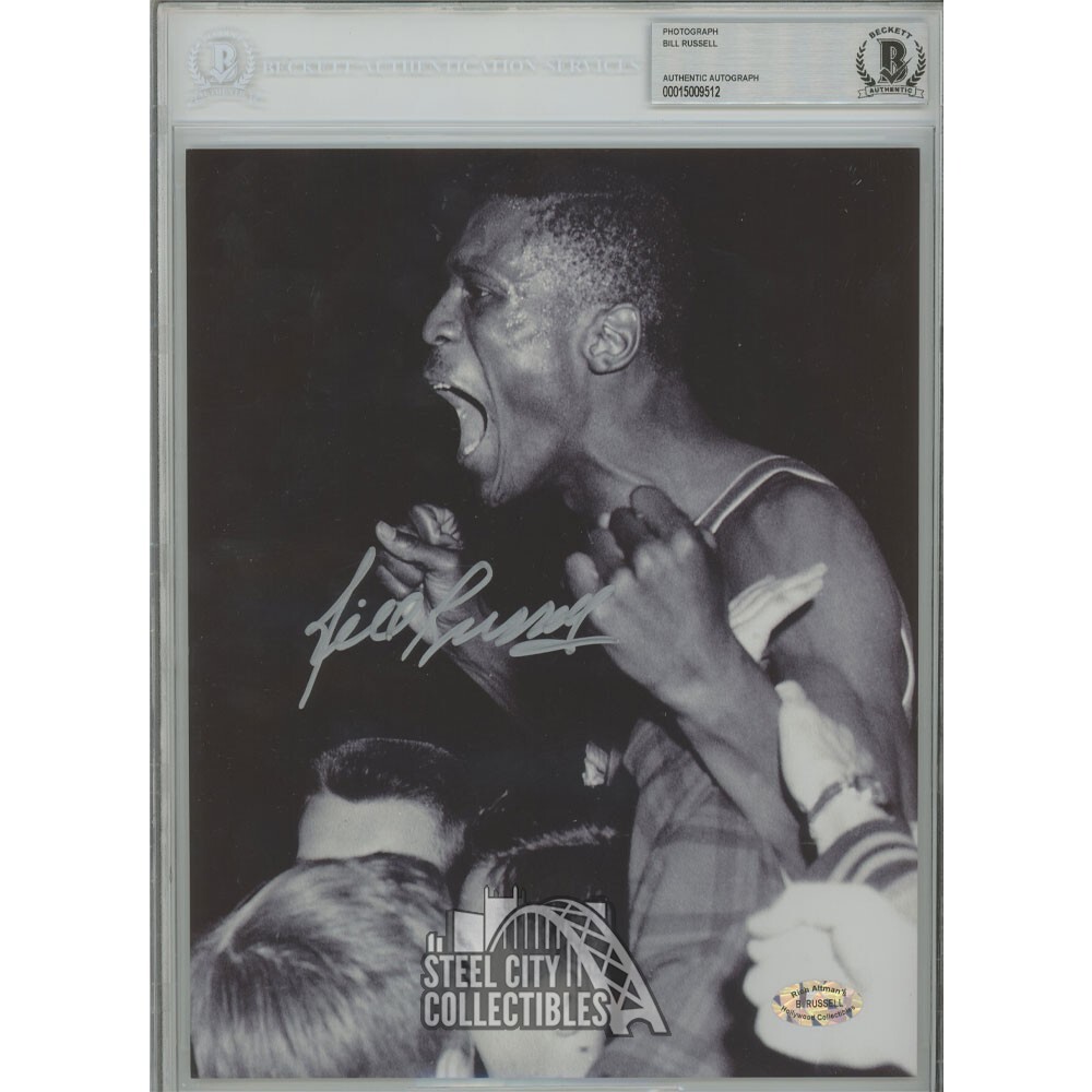 Bill Russell Autographed Signed Boston 8x10 Photo Cheering W/ Fans (Silver Ink)- BAS 