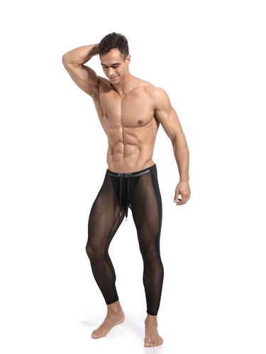 Man Semi See-Through Yoga Stretchy Slim Fit Running Workout Sports Trouser Pants - Picture 37 of 92