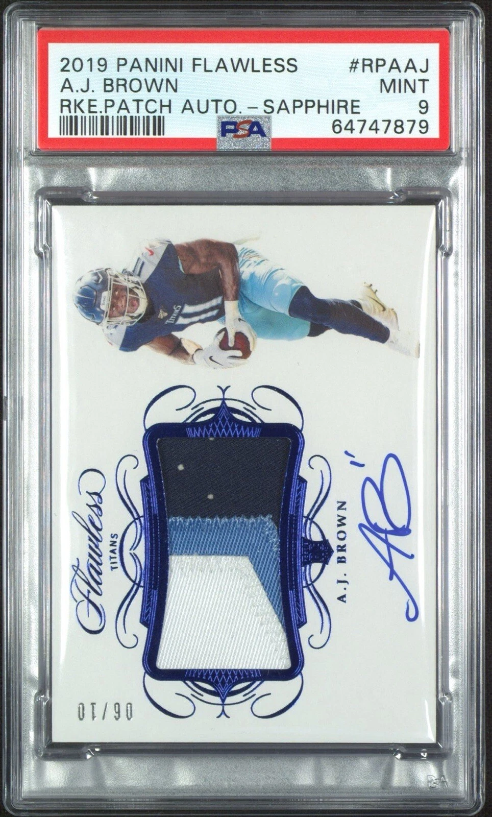 AJ Brown Panini Flawless Rookie Patch Autographs #RPAAJ Sapphire