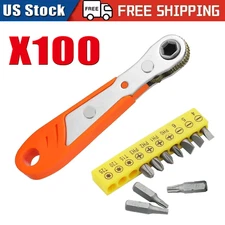 Ratcheting Right Angle Screwdriver Hex Drive 90 Degree Offset + 10pc Bits Set!