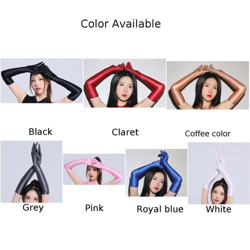 Elastic Long Gloves for Women Smooth Shiny Driving Nightclub Accessory - Picture 2 of 32
