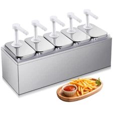 10 Quart Sauce Pump Dispenser with 5 of 2.1 Quart Jar Condiment Dispenser with P
