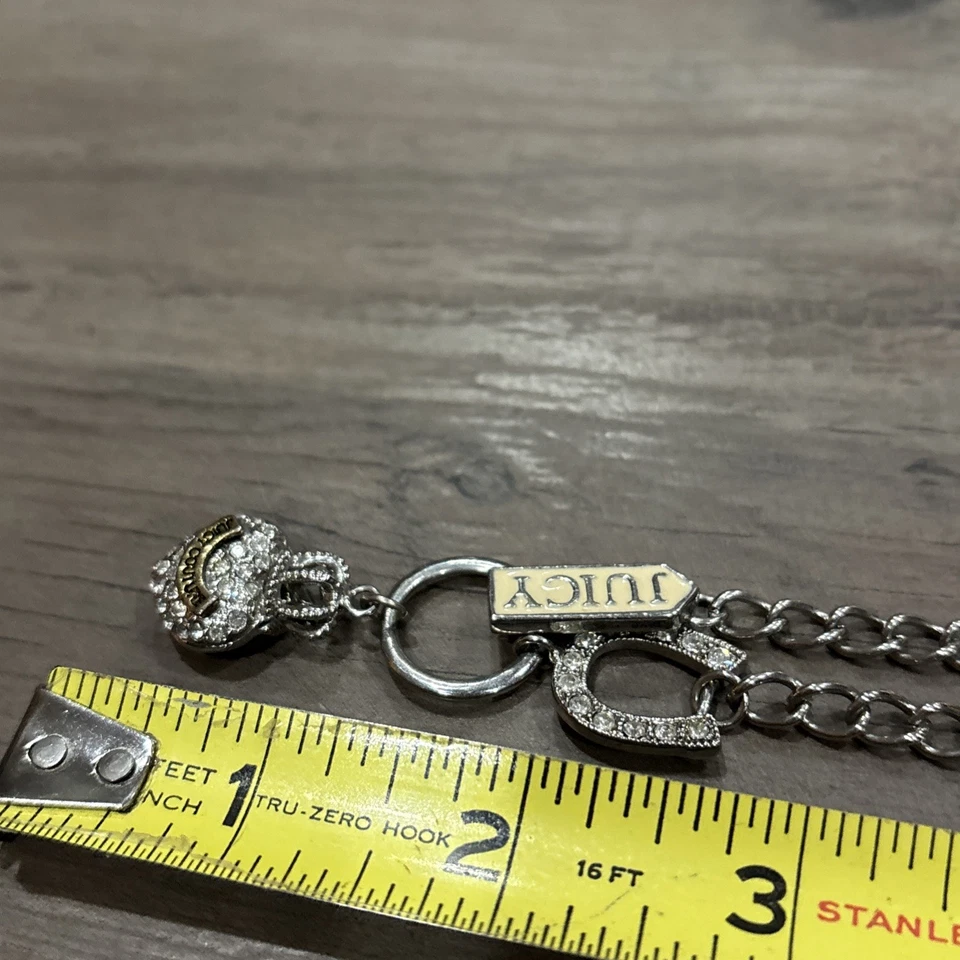 Vintage Y2K Juicy Couture Charm Necklace Puffy Heart Crown Horseshoe Silver Tone - Image 4 of 4