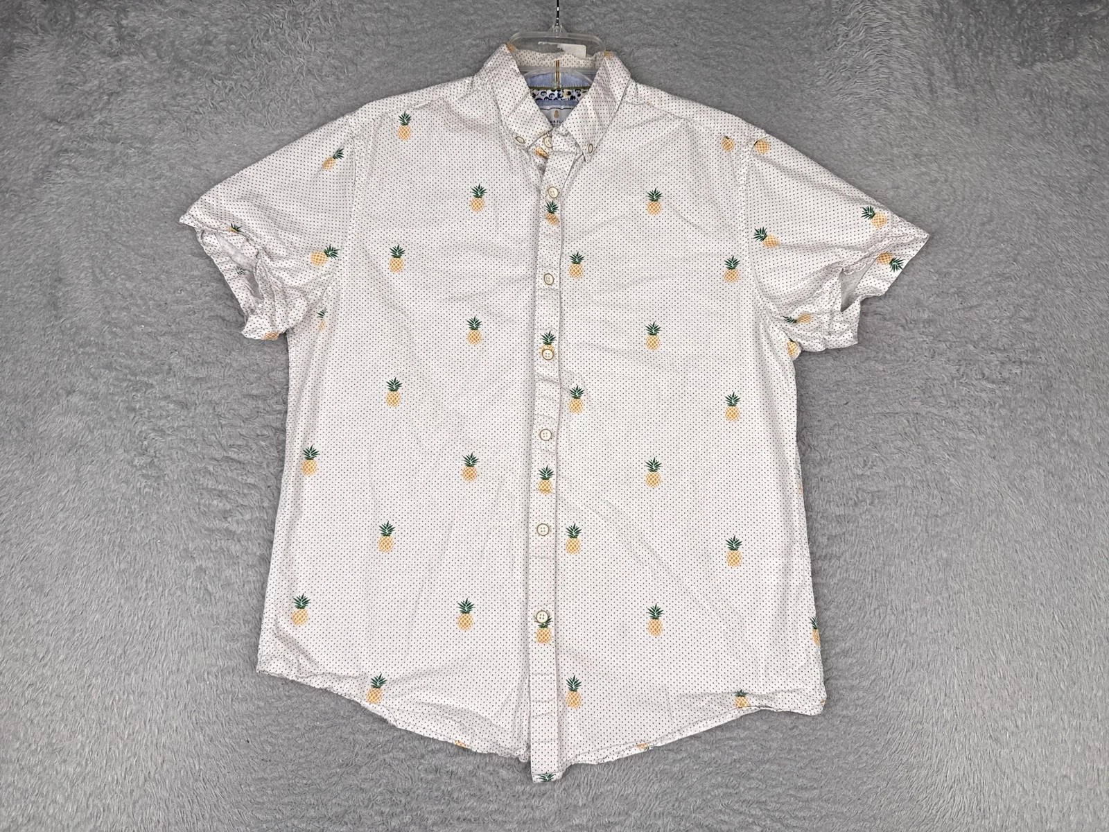 Denim & Flower Shirt Mens Medium White Pineapple Short Sleeve Button Up Tropical