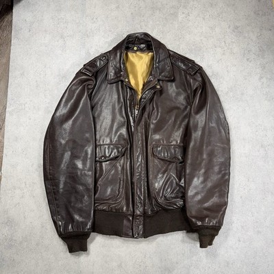 True Vintage Schott Leather A2 Flight Bomber Jacket Men's Size 44M NYC Brown