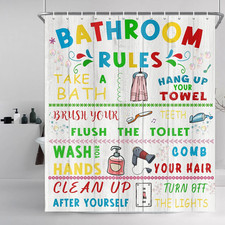 Bathroom Rules Shower Curtain, Colorful Motivational Inspirational Shower Curtai