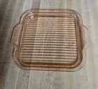 Vintage Pink Depression Glass Handled Square Ribbed Etched Lid