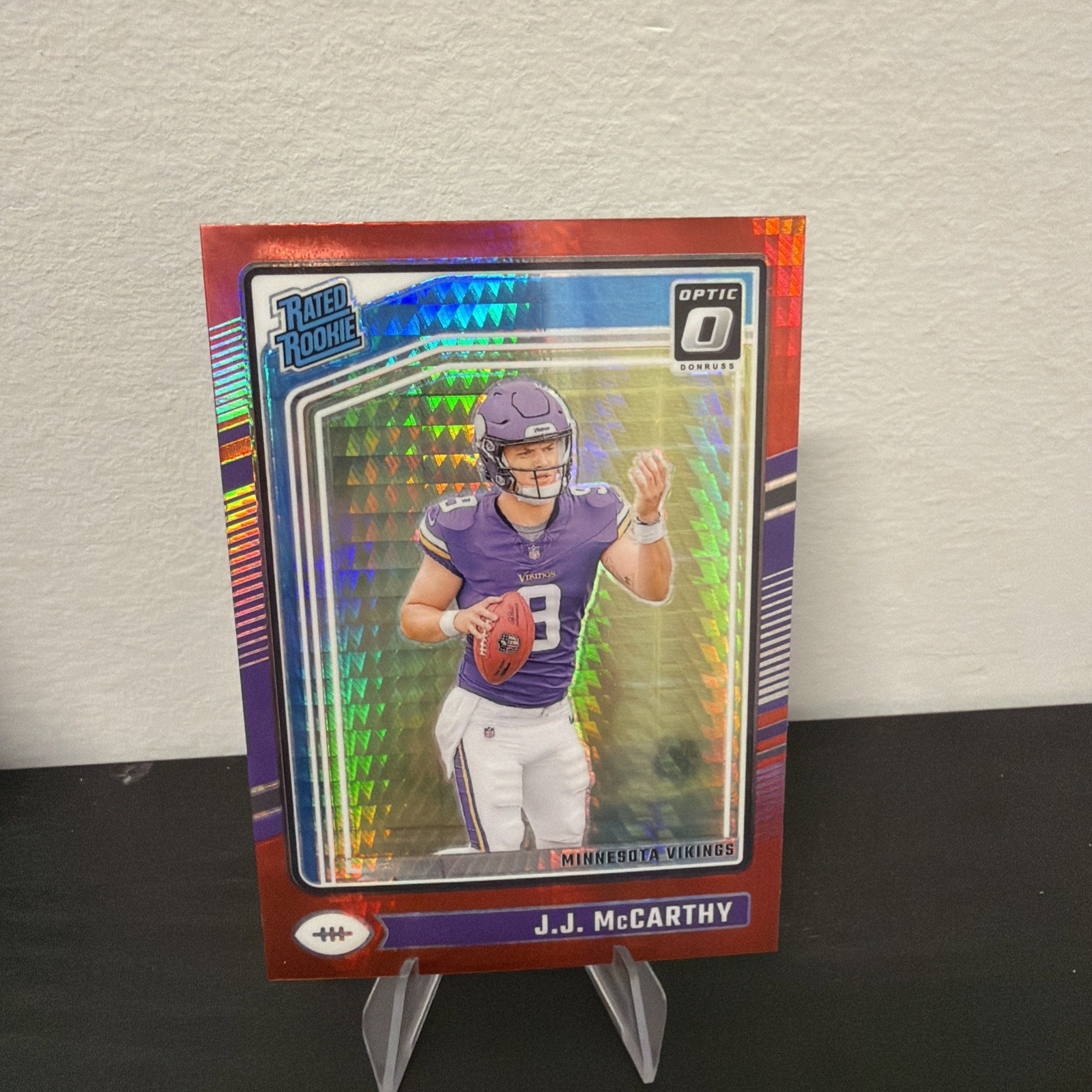 2024 Panini Donruss Optic - Rated Rookie J.J. McCarthy #235 Red Hyper Prizm (RC)