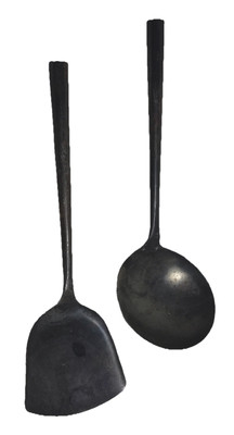 Antique Rare Hand Forged Primitive Iron Spatula & Spoon Farmhouse Kitchen Tool