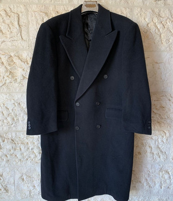 Vintage Eaton classic woollen wool db gangster black over coat 48R 48S XL